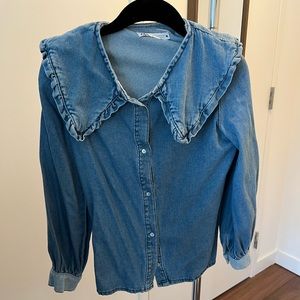 Denim button up shirt with a Peter Pan collar from Zara.